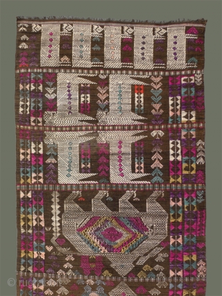 Door Curtain From Laos - Beautifully colored, older woven panel was made to cover a doorway. The cotton background of the main body appears to have been dyed with ebony and is  ...