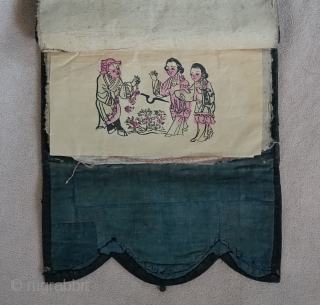 Chinese Qing Dynasty Woman's textile embroidery stencil storage case.
Not many of these have survived...
Indigo dyed, what is left of original frog tie, and 3 embroidery stencils.
Closed it measures roughly 12 inches   ...