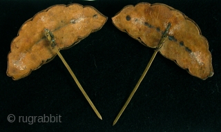 TC265  This pair of Kingfisher hair ornaments are from my personal collection. The kingfisher bird feathers are in very good condition and the ornaments are 4 inches across at their widest  ...