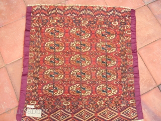 Tekke Turkmen Bride's rug. Very fine weave.
Worn edges. Labels on back lettering went away when we washed it.
2' 9" x 2' 10"
350 USD + shipping  SOLD
      