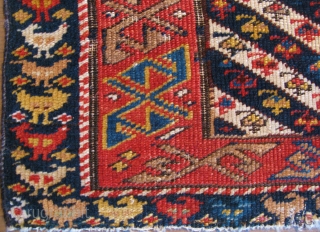 Re-posted: Caucasian Shirvan Long bagface
fragment circa 1870s  Floppy hand. Amazing dark 
almost black blues have good pile,no faded colours
except the Fuchine which helps establish the age
The wool is wonderful and so  ...