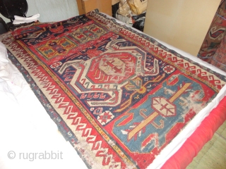   Antique  Lenkoran  about mid 19 th. century 106 X 230 cm.

  Fantastic  colors , some  wear , lose  borders  at  both   ...