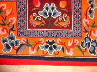 
  Very  fine  and  lovely Tibetan  saddle rug  round  1920 , 134 X 67 cm.

  Quality wool , Excellent  condition .   