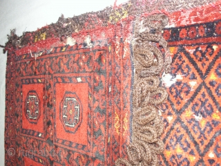    Ersari  Saddlebag  Early 20 th. 63 X 138 cm.
   With rare backside Ivory Stars elems.
   Moth  demage  on one side . 