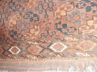    Ersari Main  carpet  19 th. century  200 X 234  cm.
   Great  drawing , good use of yellow , large kelim at both  ...