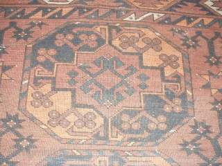    Ersari Main  carpet  19 th. century  200 X 234  cm.
   Great  drawing , good use of yellow , large kelim at both  ...