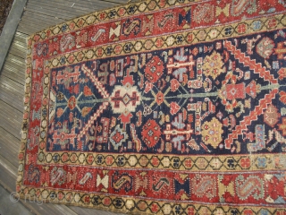 19c Northwest Persian Runner - kurdish - with old restorations and repiling - but great colours and soft wool - restorable - very elegant (Size: 290cm x 96cm)-would benefit from a wash 