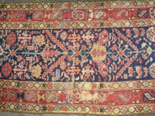 19c Northwest Persian Runner - kurdish - with old restorations and repiling - but great colours and soft wool - restorable - very elegant (Size: 290cm x 96cm)-would benefit from a wash 