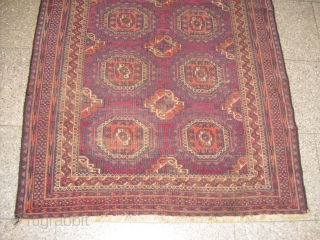 Antique Tekke/ Saryk rug 19 century, with restorations - needs a wash, fine wave, clossy wool, worn places, Size: 102 x 182 cm          