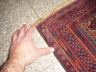 Antique Tekke/ Saryk rug 19 century, with restorations - needs a wash, fine wave, clossy wool, worn places, Size: 102 x 182 cm          