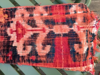 Antique 19th Uzbek Silk velvet/ Bakhmal Ikat Fragment. Size: 99 cm x 16 cm.                   