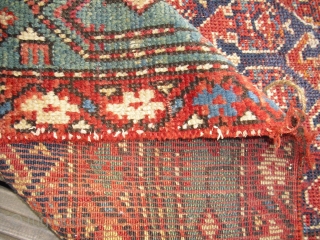 Kurdish rug Fragment - dated around 1885 - nice colours - fresh professional cleaned - terrible condition but soft wool - rare drawing - shipping worldwide possible insured     