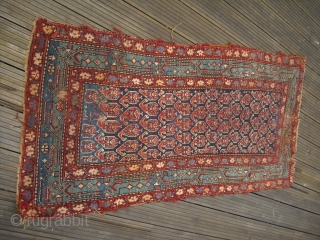 Kurdish rug Fragment - dated around 1885 - nice colours - fresh professional cleaned - terrible condition but soft wool - rare drawing - shipping worldwide possible insured     