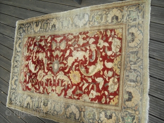 Old/Antique silk rug - I have no idea about the age and the origin - maybe from India around 1900? I would be happy to learn more about this worn piece. It's  ...