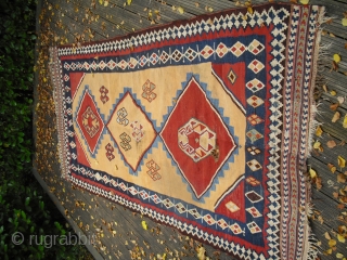 19th century Qashqai or Luri Kilim/ Size: 308 cm x 148 cm/ with some holes and wear/ needs a wash/ very nice natural colors/ Wool on Wool      