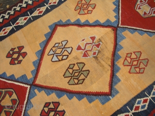 19th century Qashqai or Luri Kilim/ Size: 308 cm x 148 cm/ with some holes and wear/ needs a wash/ very nice natural colors/ Wool on Wool      