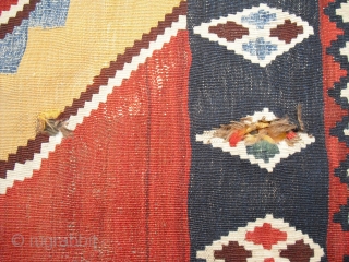 19th century Qashqai or Luri Kilim/ Size: 308 cm x 148 cm/ with some holes and wear/ needs a wash/ very nice natural colors/ Wool on Wool      