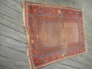 Antique Afshar - End of 19th century - worn but still very elegant - recently washed professionally - rare motif - looks a bit like a saddle - shipment worldwid possible  