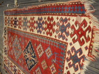 Kazak Antique - c 1850 - very soft and glossy wool, great colours, professional washed - fragmentary/ Size: approx. 79 cm x 117 cm - shipping worldwide possible     