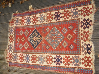 Kazak Antique - c 1850 - very soft and glossy wool, great colours, professional washed - fragmentary/ Size: approx. 79 cm x 117 cm - shipping worldwide possible     