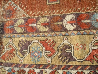 Early Melas Villagerug Fragment - great natural dyes - soft and glossy wool - unique drawing - please note the 4 different borders/ probably 1850 or earlier/ Size: ca 180 x 125  ...