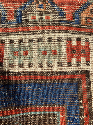 Antique Central Anatolian rug,3'8 x 4'10, Karapinar region, 1850-1875.  All wool foundation, ivory wool warps with mixture of ivory and dark brown wefts. Scattered areas of wear (see photos), but with  ...