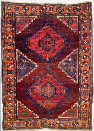 Antique Konya/Karaman rug from a private Turkish collection. Mid 19th century. Saturated, natural dyes. Archaic devices in the cornerpieces. Purple wool wefts and original four-cord purple selvedge. Very good condition, especially for ...