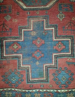 Caucasian carpet from the Lori Pampak region, end of 19th century. As found condition with few moth marks and some damages on schirazi and ends. size: 130 x 228 cm.   