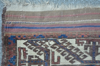 Exceptional Baluch with white ground Boat border and beautiful Kilim ends. 184 x 101 cm. Mythology and pattern research suggests;..the ability of the soul (Boat) to sail and to anchor (hooks) on  ...