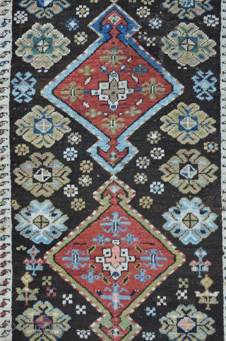 Karabagh / Kurdish carpet, fragmented. 240 x 113 cm, beautiful shiny colors.                     