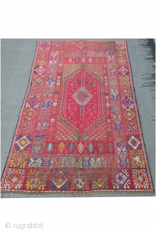 Antique Rabat, as found condition, partially stepped off and some holes. 330 x 200 cm.                  