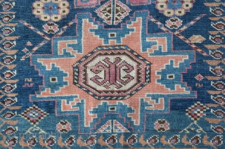 East Caucasian Leshgi, green ground Kufi border, 354 x 134 cm, a twin piece is illustrated in Doris Eder's "orient carpets" vol. I. Caucasian plate 433       