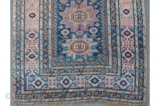 East Caucasian Leshgi, green ground Kufi border, 354 x 134 cm, a twin piece is illustrated in Doris Eder's "orient carpets" vol. I. Caucasian plate 433       