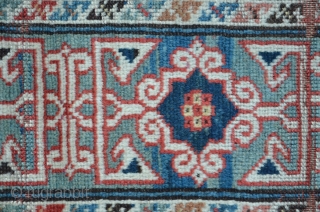 East Caucasian Leshgi, green ground Kufi border, 354 x 134 cm, a twin piece is illustrated in Doris Eder's "orient carpets" vol. I. Caucasian plate 433       