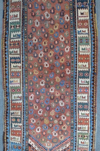 Antique Gendje long rug with Boteh field. 263 x 107 cm                      