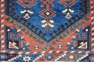 South-West Anatolian Carpet with a Megri like field design (possibly a Dosemealti?), 160 x 110 cm, exceptional colors, including a magic turquoise green. Oxidized brown with relief like effect. The shining of  ...