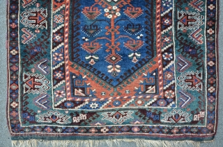 South-West Anatolian Carpet with a Megri like field design (possibly a Dosemealti?), 160 x 110 cm, exceptional colors, including a magic turquoise green. Oxidized brown with relief like effect. The shining of  ...