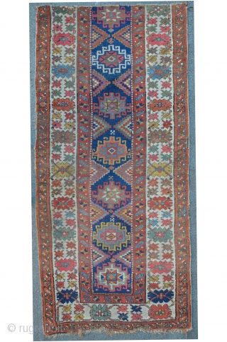 Moghan Fragment ca.1800 with fantastic colors. As found condition, unwashed. 205 x 83 cm                   