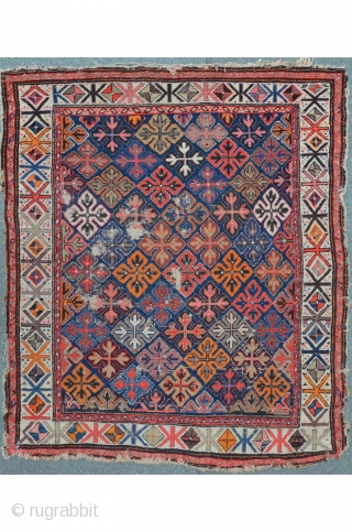 Meshkin rug Northwest Persia, as found condition, rare quadrat format 147 x 123 cm, beautiful (suspicious fuchsin!) colors. ca.1900              