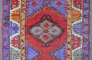 Central Anatolian Carpet with purple ground, 182 x 111 cm, corroded brown. A fascinating colorful piece.                 