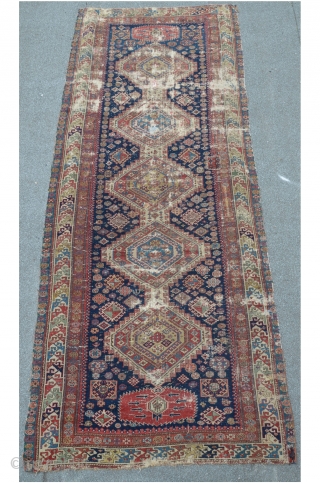 Antique Shirvan, 124 x 293 cm, sides reduced, some old restorations                      