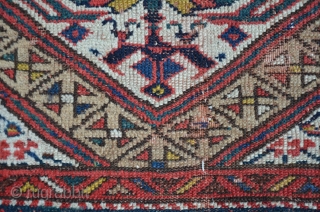 NWP Kurdish rug with camelhair border, 347 x 121 cm, some old re-knotting with faded away colors, beautiful drawings.              