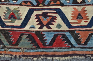 Central Anatolian Kilim Fragment, great colors incl. a rare dark Aubergine, first h. 19th, 267 x 107 cm               