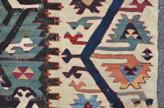 Central Anatolian Kilim Fragment, great colors incl. a rare dark Aubergine, first h. 19th, 267 x 107 cm               