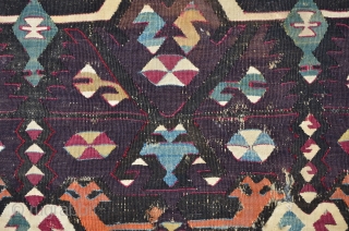 Central Anatolian Kilim Fragment, great colors incl. a rare dark Aubergine, first h. 19th, 267 x 107 cm               