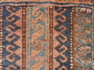 Small Baluch carpet, possible made as Balisht (pillow) but was used on the floor...several stepmarks, now a bit restored! 85 x 67 cm          