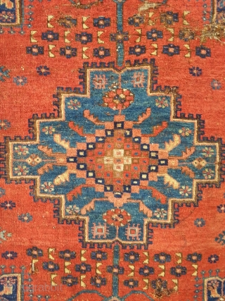 Afshar with beautyful apricot and lightblue color, 139 x 170 cm. some small holes and moth damages. 19th c.              