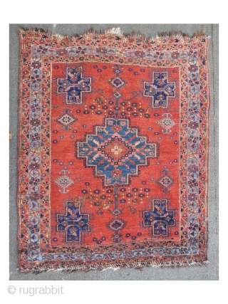 Afshar with beautyful apricot and lightblue color, 139 x 170 cm. some small holes and moth damages. 19th c.              