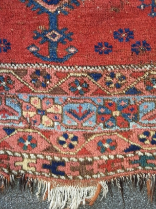 Afshar with beautyful apricot and lightblue color, 139 x 170 cm. some small holes and moth damages. 19th c.              