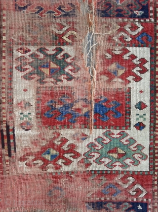 Kasak, damaged (including some strange restorations) and partially very worn, beautyful colors, 123 x 230 cm                 